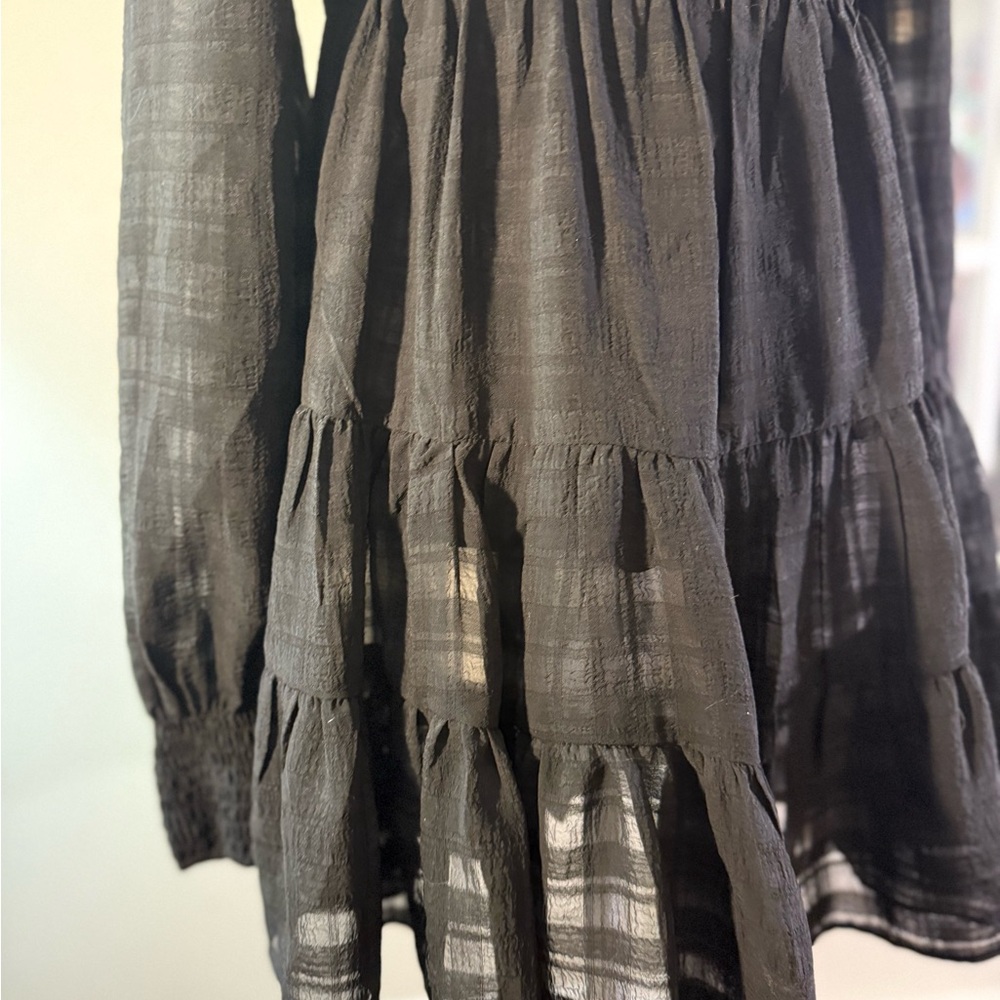 Urban Outfitters River Smocked Long Sleeve Mini Dress Small Babydoll Tiered Boho - Picture 5 of 16